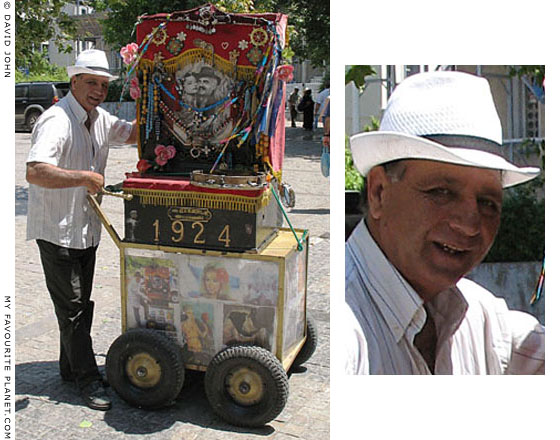Hurdy-gurdy man, Mitropoleos Street, Aerides, Athens, Greece at The Cheshire Cat Blog