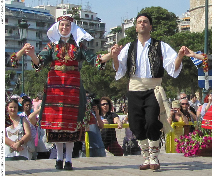 Young Greeek dancers in traditional Macedonian costumes, in Thessaloniki, Greece, at The Cheshire Cat Blog