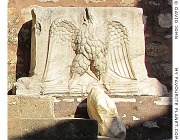 A Roman marble table leg with a relief of an eagle, from the Synagogue of Sardis, Turkey