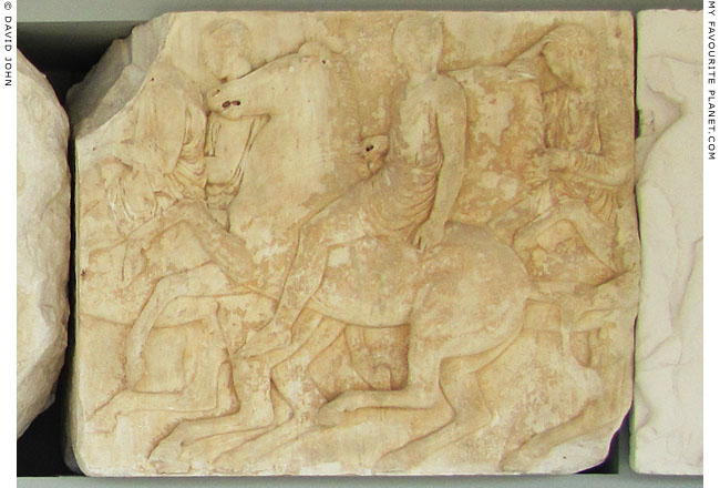 Part of the marble Parthenon Frieze in the New Acropolis Museum, Athens at the Mysterious Edwin Drood's Column