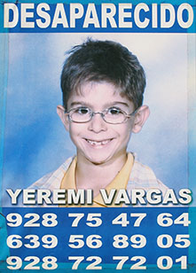 Poster appealing for information about seven-year-old Yeremi Vargas who disappeared from outside his home in Gran Canaria, Spain on 10th March 2007.