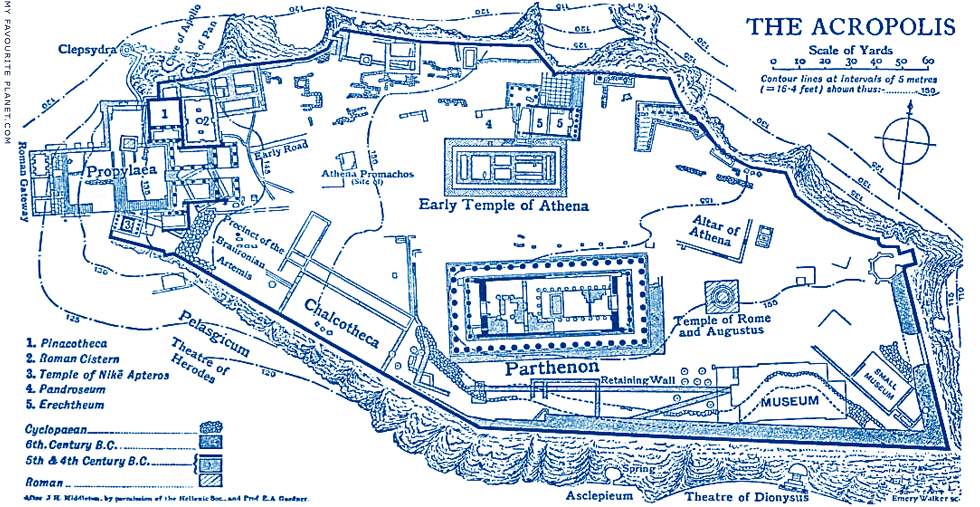 Plan of the Acropolis by Emery Walker, after J. H. Middleton