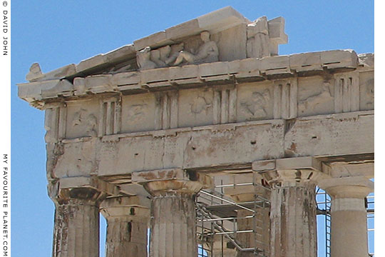 The entablature and pediment of the east side of the Parthenon, Athens, Greece at My Favourite Planet