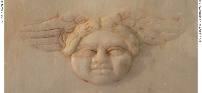 The winged Gorgon's head on the shield of the Varvakeion statuette at My Favourite Planet