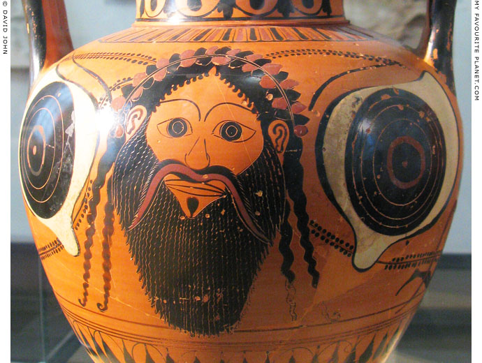 Dionysus mask on an Attic amphora at My Favourite Planet
