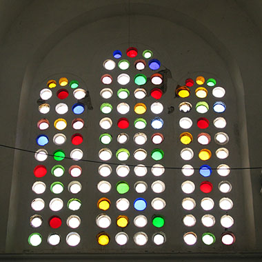 Window over the main entrance of Agios Giorgos Tou Pigadiou church, Kastellorizo, Greece at My Favourite Planet