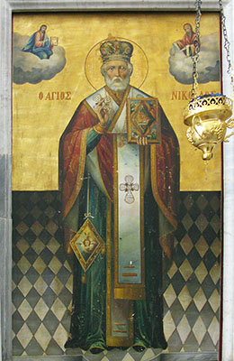 Icon of Saint Nicholas (Agios Nikolaos), Agios Giorgos Tou Pigadiou church, Kastellorizo, Greece at My Favourite Planet