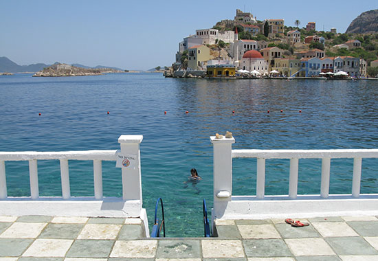 Swimming from the terrace of Hotel Megisti, Kastellorizo, Greece at My Favourite Planet