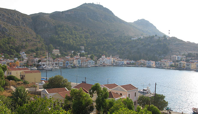 View southwestwards across Kastellorizo harbour, Greece at My Favourite Planet