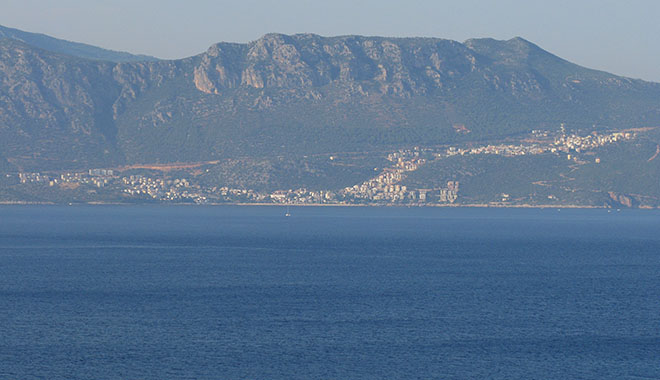 View northwards from the Knights' Castle on Kastellorizo to the Turkish resort of Kas at My Favourite Planet