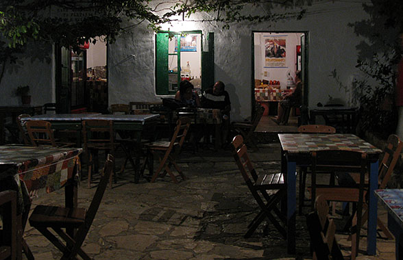 The end of the evening at Taverna Mediterraneo in Horafia, Kastellorizo, Greece at My Favourite Planet