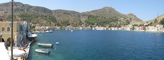 View southwards across Kastellorizo's main harbour, Greece at My Favourite Planet