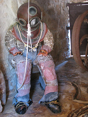 Sponge diver's suit, Kastellorizo Archaeological Museum, Greece at My Favourite Planet