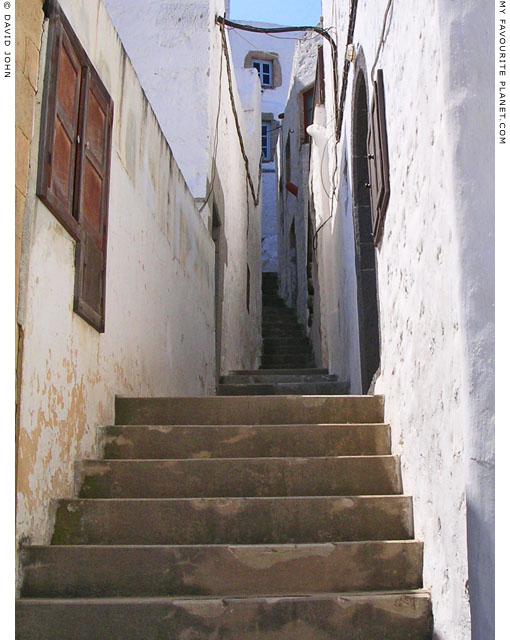 Steps up to the Monastery of Saint John in the main village Hora, Patmos, Greece at My Favourite Planet