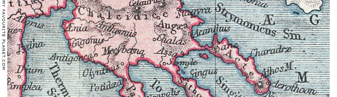 Detail of a historical map showing the location of ancient city of Stageira, Halkidiki, Macedonia, Greece at My Favourite Planet