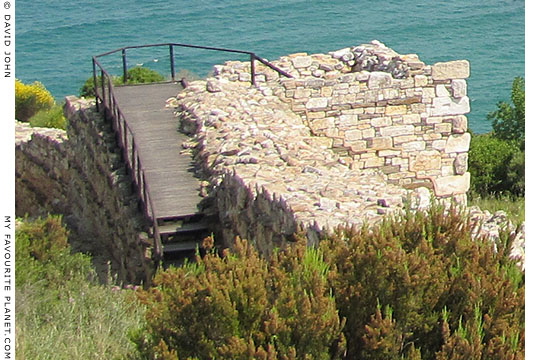 The wooden viewing platform on the square tower along the eastern section of Stageira's south wall.