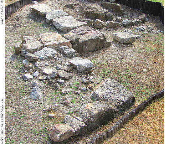 The remains of 6th century BC Archaic buildings in the agora of Stageira.