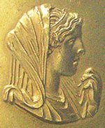Gold medallion depicting Olympias, wife of Philip II, mother of Alexander the Great