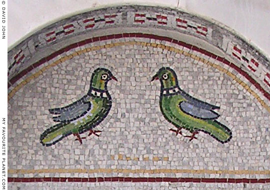 Mosaic image of doves on the Saint Paul monument in Veria, Macedonia, Greece at My Favourite Planet
