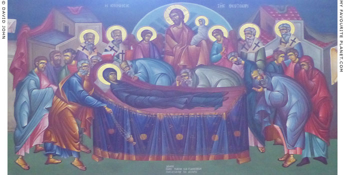 An icon depicting the Dormition of the Virgin Mary in the Cathedral of Alexandroupoli, Thrace, Greece at My Favourite Planet