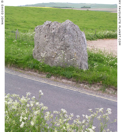 Standing stone on the wrong side of the road (B4003), West Kennet Avenue, Wiltshire at My Favourite Planet