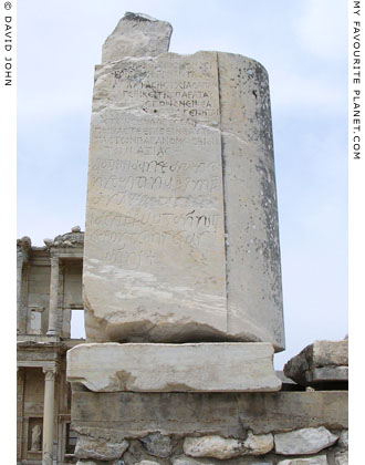 An inscription in Greek and Latin outside the Library of Celsus, Ephesus, Turkey at My Favourite Planet
