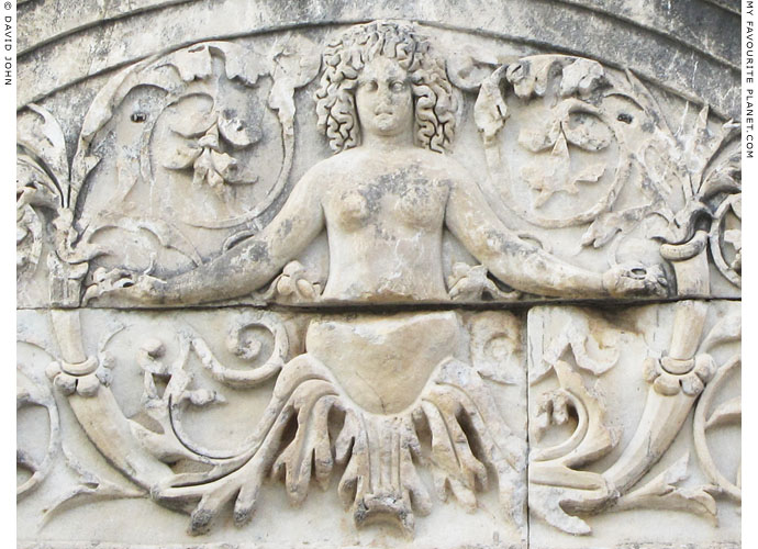 Gorgon Medusa in a plant above the doorway to the Temple of Hadrian, Ephesus at My Favourite Planet