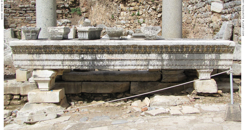 A Greek inscription mentioning Emperor Trajan, next to the Fountain of Trajan, Ephesus at My Favourite Planet