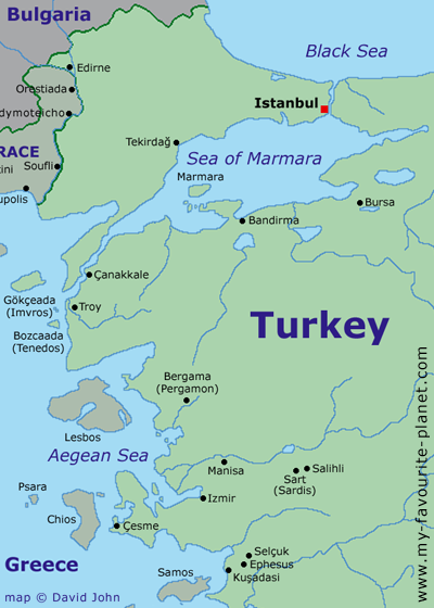 map of north-western Turkey and the Aegean area at My Favourite Planet