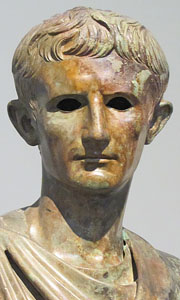 Detail of a statue of Emperor Augustus in the National Archaeological Museum, Athens, Greece
