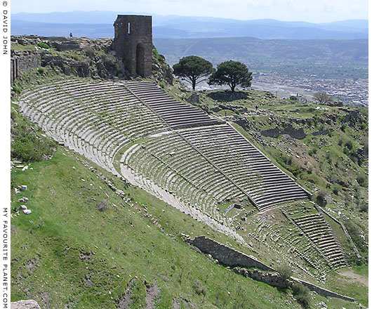 Close-up of the theatre and a Byzantine tower on the Pergamon Acropolis, Turkey at My Favourite Planet