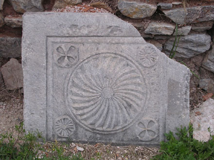 Stone block carved with floral motifs in the Basilica of Saint John, Selcuk, Turkey at My Favourite Planet