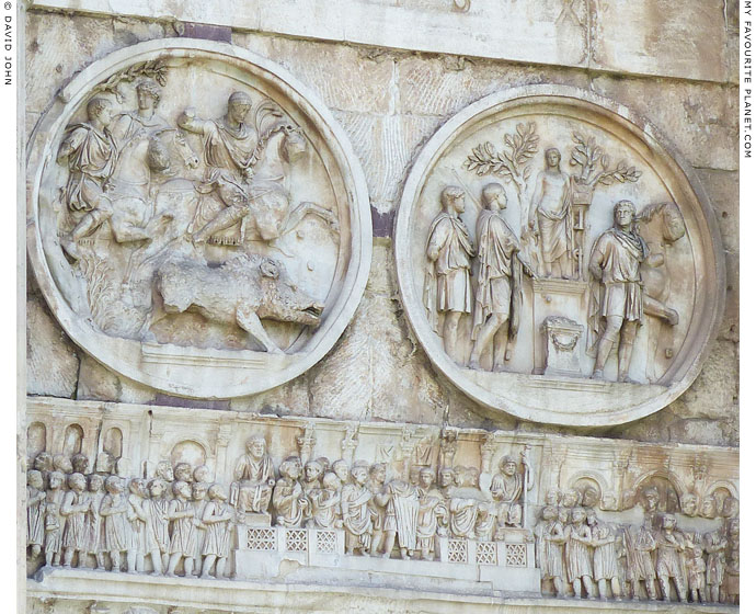 Two of the tondos on the north face of the Arch of Constantine, Rome at My Favourite Planet