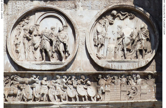 The tondos on the left side of the Arch of Constantine south face at My Favourite Planet
