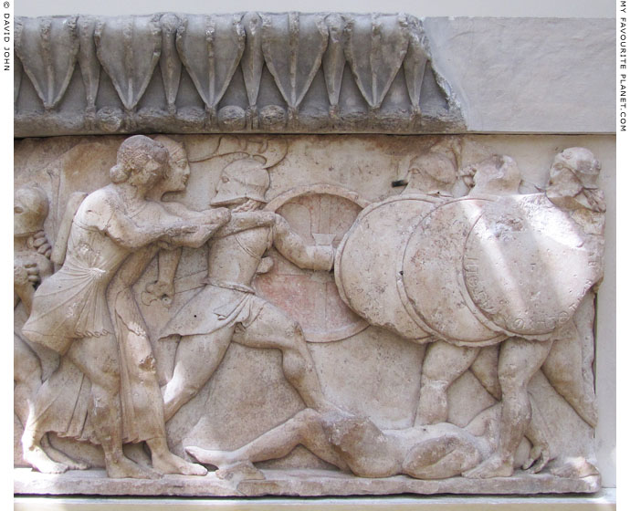 Detail of the Gigantomachy on the north frieze of the Siphnian Treasury in Delphi at My Favourite Planet