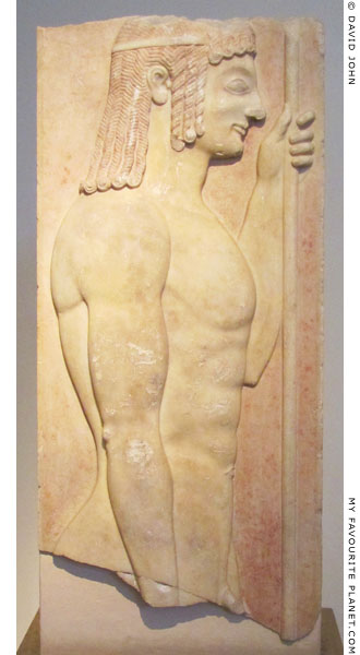 Attic gravestone with a painted relief of young doryphoros at My Favourite Planet