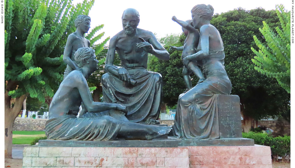 A modern bronze statue of Hippokrates in Kos at My Favourite Planet