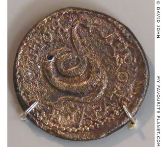 Bronze coin of Kos with the snake symbol of Asklepios at My Favourite Planet