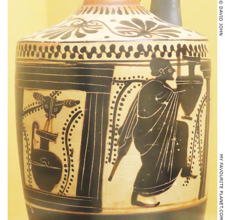 Detail of a fountain scene on a lekythos by the Gela painter at My Favourite Planet