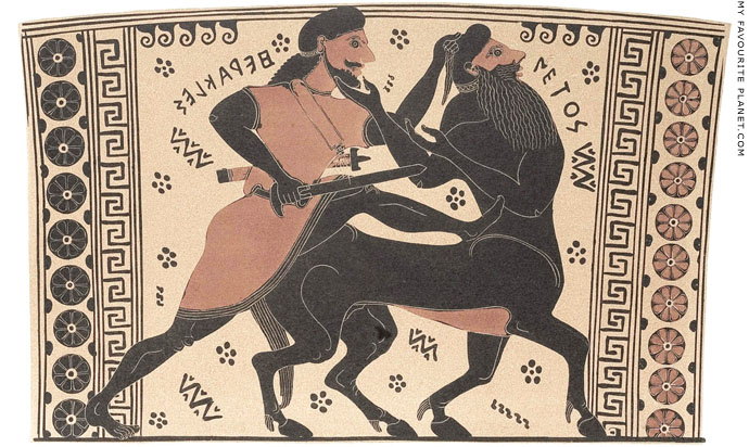Herakles fighting the centaur Nessos on the Nessos Amphora at My Favourite Planet