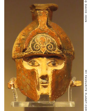 A Rhodian aryballos in the form of the head of a helmeted warrior at My Favourite Planet