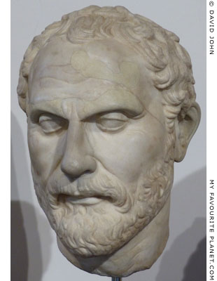 A marble portrait head of Demosthenes at My Favourite Planet