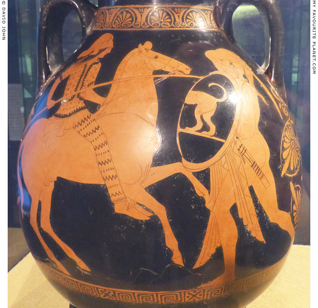 An Amazon on horseback fighting a Greek warrior by Polygnotos at My Favourite Planet