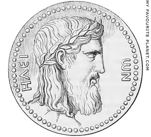 The head of Olympian Zeus on a coin of Elis at My Favourite Planet