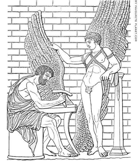 Drawing of a relief of Daidalos and Ikaros in the Villa Albani, Rome at My Favourite Planet