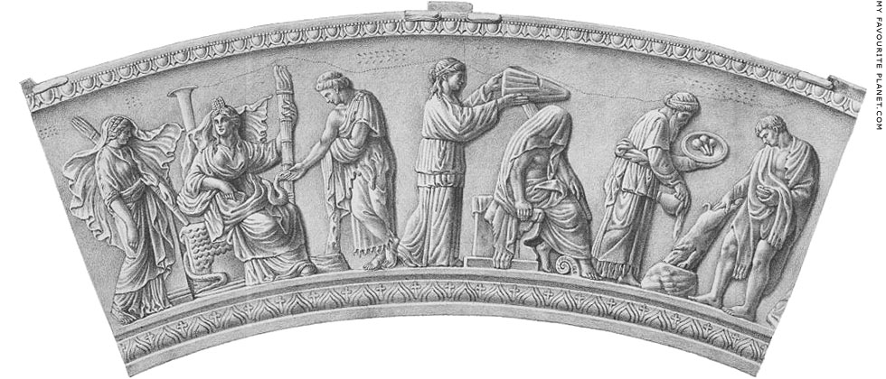 A drawing of the relief around the side of the Lovatelli Urn at My Favourite Planet