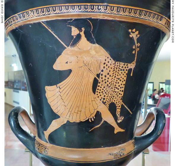 Dionysus running on a red-figure calyx-krater at My Favourite Planet