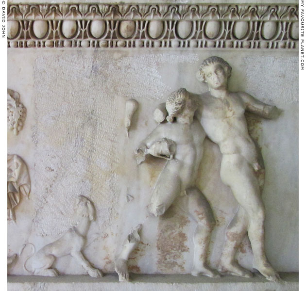 Sarcophagus relief of drunken Dionysus supported by a Satyr at My Favourite Planet