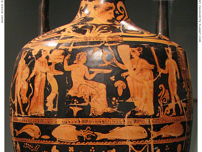 Detail of an Apulian amphora showing Dionysus seated among his retinue at My Favourite Planet