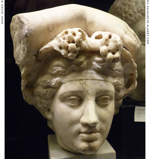A marble head of Dionysus with his right arm resting on top of it at My Favourite Planet